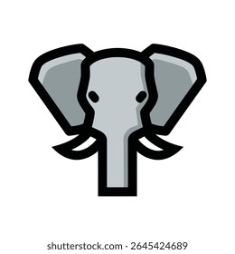 Elephant head gazes forward isolated simple illustration graphic