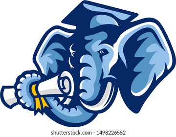 Elephant Head with Graduation Hat and Certificate Vector Design
