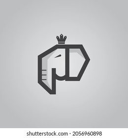 elephant head icon with crown on it. minimalist and luxurious. can be used as a logo.