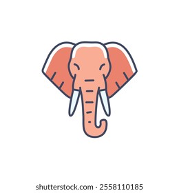 Elephant head icon. Pink elephant head illustration, symbolizing wisdom, strength, and memory.  A cute design.