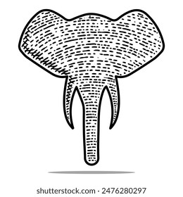elephant head icon vector engraving style hand drawn element black and white