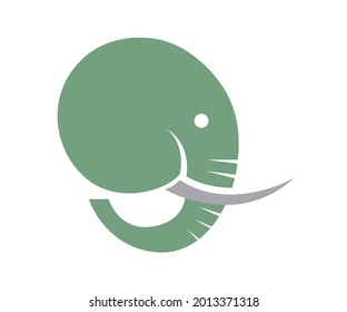 Elephant head with ivory horn logo design illustration on white background