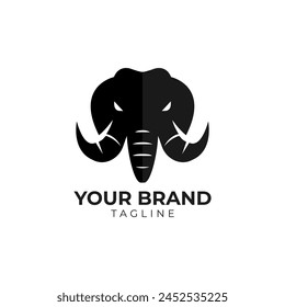  elephant head with large tusks logo illustration exudes strength and magnificence, making it a powerful choice for businesses aiming to convey a sense of authority and resilience