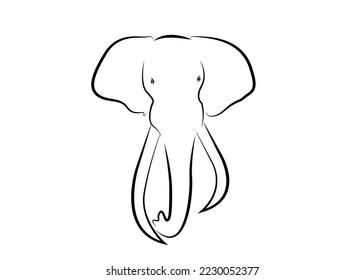Elephant head line drawing on isolated background for logo. vector illustration
