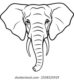 Elephant Head Line Drawing Vector.