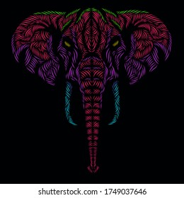 the elephant head line pop art potrait logo colorful design with black dark background