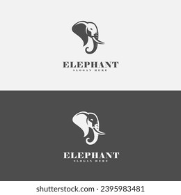 elephant head logo design, in monochrome style