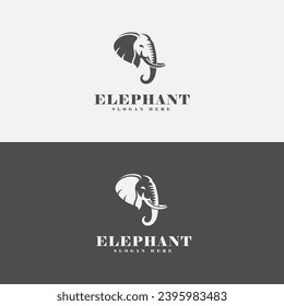 elephant head logo design, in monochrome style