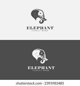 elephant head logo design, in monochrome style