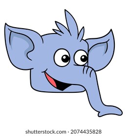 elephant head long trunk with happy smiling face, vector illustration carton emoticon. doodle icon drawing