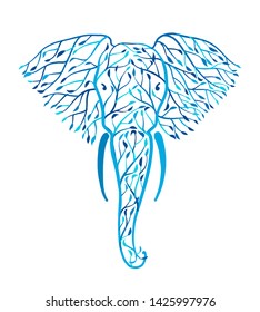 Elephant head made from tree leaves. Save the earth. Vector design