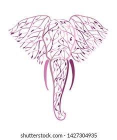 Elephant head made from tree leaves. Save the earth. Vector design