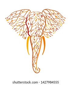 Elephant head made from tree leaves. Save the earth. Vector design