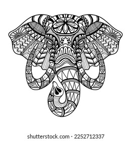 Elephant head mandala zentangle coloring page illustration for your company or brand