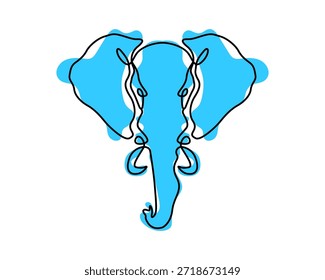 Cabeça de elefante minimalista linha contínua desenho vetor ilustração isolado fundo