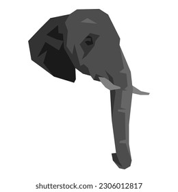 elephant head. monochrome. side view. cartoon flat vector illustration.