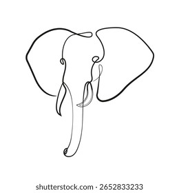 Desenho de uma linha de cabeça de elefante. Elefante Retrato Desenho Contínuo Linha Única Arte Estilo Trendy Isolado no Fundo Branco. Vetor EPS 10 Não é IA