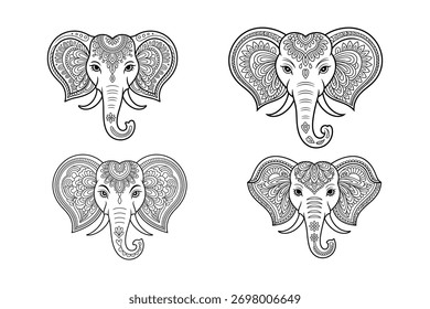 Elephant Head Ornament Line Drawing Animal Decoration Asian Design Vector Art