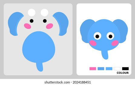 Elephant head pattern for kids crafts or paper crafts. Vector illustration of elephant puzzle. cut and glue patterns for children's crafts.