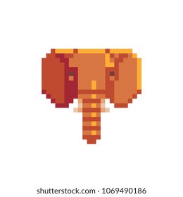 Elephant head pixel art icon. Isolated vector illustration. 8-bit sprite. Design stickers, logo, mobile app.