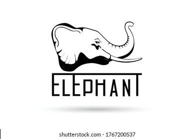 Elephant head in profile on a white background with the word Elephant. Vector illustration