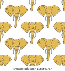Elephant Head Seamless Pattern hand drawn. Vector illustration