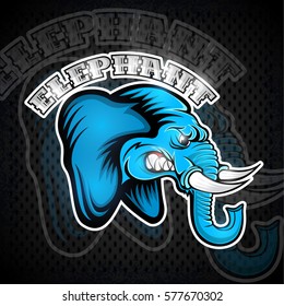 Elephant head from the side view with bared teeth. Logo for any sport team