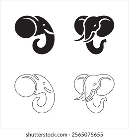 elephant head silhouette bold and line vector illustration eps 10 on a white background fully editable high-quality file.