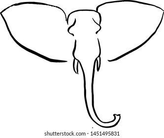 Elephant head silhouette handmade with brush and Chinese ink. Vector