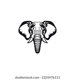 Elephant head silhouette Logo vector of animal face illustrator clipart, wildlife safari icon zoo mascot symbol. isolated on white background