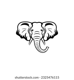 Elephant head silhouette Logo vector of animal face illustrator clipart, wildlife safari icon zoo mascot symbol. isolated on white background