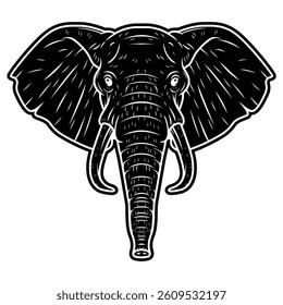 Elephant Head Silhouette. Monochrome Black and White Vector Icon. Wildlife Animal Illustration. EPS File, Isolated on White. Editable and Scalable for Graphic Design