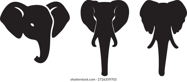 Elefante cabeça silhuetas coleção simples