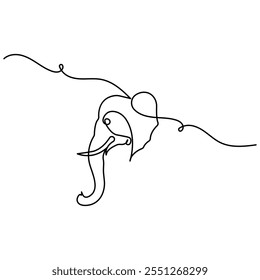 Elephant head single line art, continuous one line drawing of  Isolated outline vector icon 