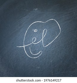 Elephant head sketch drawing on chalkboard. Animal logo in continuous line style. Vector illustration.