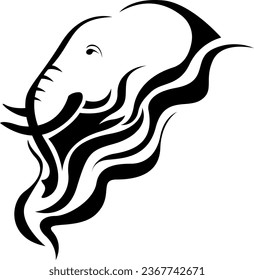 Elephant head tattoo, tattoo illustration, vector on a white background.