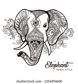 Elephant head tribal style Hand drawn