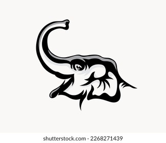 elephant head trunk up drawn art logo design template illustration inspiration