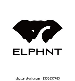 Elephant head with its trunk in negative space for logo template