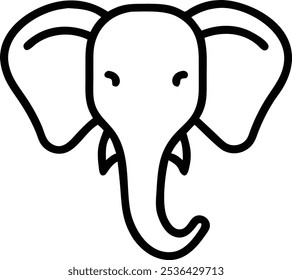 Elephant head vector Art, Icon, Logo and Graphics. Elephant head outline and line art illustration design. Lion head black and white.