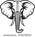 Elephant head vector illustration. Elephant, drawing, trunk, head, symbol, image, emblem on a white background. Flat style elephants face for graphic