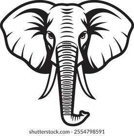 Elephant head vector illustration. Elephant, drawing, trunk, head, symbol, image, emblem on a white background. Flat style elephants face for graphic