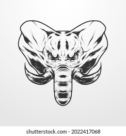 ilustración del vector de la cabeza de elefante en aislado estilo monocromo clásico antiguo. apto para camisetas, impresiones, logotipos y otros productos de indumentaria