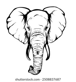 Arte de línea de Vector de cabeza de elefante, ilustración de diseño 