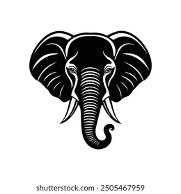 Elephant head vector silhouette, elephant head silhouette vector illustration, line art, Set of elephant head silhouette, Vector illustration.