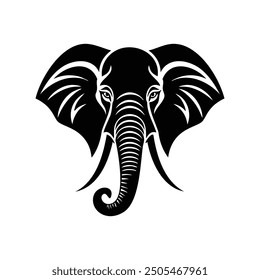 Elephant head vector silhouette, elephant head silhouette vector illustration, line art, Set of elephant head silhouette, Vector illustration.