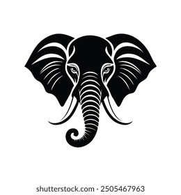 Elephant head vector silhouette, elephant head silhouette vector illustration, line art, Set of elephant head silhouette, Vector illustration.