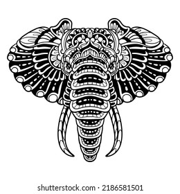 Elephant head zentangle arts isolated on white background