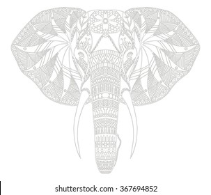 Elephant head zentangle stylized, vector, illustration, freehand pencil, hand drawn, pattern. Zen art. Ornate vector. Lace. Coloring.