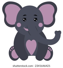 Elephant with heart, cute elephant with smile, elephant in love, vector illustration EPS10